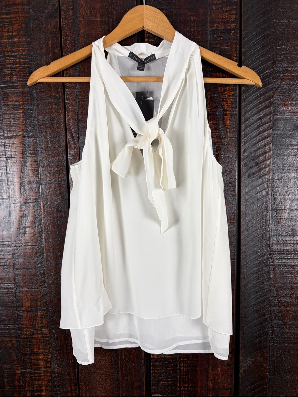 Chelsea and Walker $178 Silk Tie-Neck Sleeveless Blouse NWT Size 2
